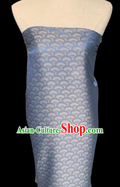 Asian Chinese Classical Scale Pattern Design Blue Brocade Jacquard Fabric Traditional Cheongsam Silk Material