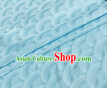 Asian Chinese Classical Scale Pattern Design Light Blue Brocade Jacquard Fabric Traditional Cheongsam Silk Material