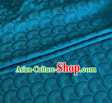 Asian Chinese Classical Scale Pattern Design Deep Blue Brocade Jacquard Fabric Traditional Cheongsam Silk Material