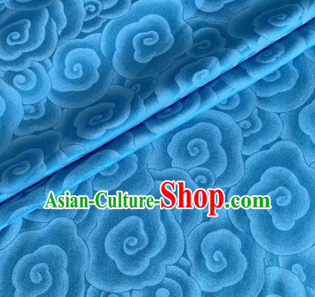 Asian Chinese Classical Clouds Pattern Design Blue Brocade Jacquard Fabric Traditional Cheongsam Silk Material