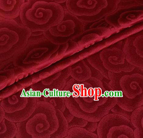 Asian Chinese Classical Clouds Pattern Design Wine Red Brocade Jacquard Fabric Traditional Cheongsam Silk Material