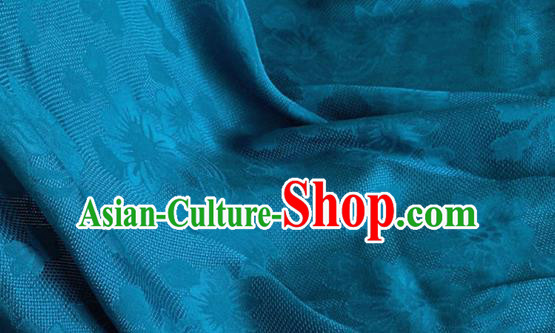 Asian Chinese Classical Flowers Pattern Design Blue Brocade Jacquard Fabric Traditional Cheongsam Silk Material