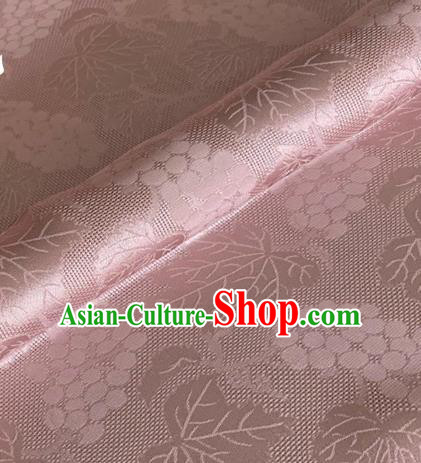 Asian Chinese Classical Maple Leaf Grape Pattern Design Pink Brocade Jacquard Fabric Traditional Cheongsam Silk Material