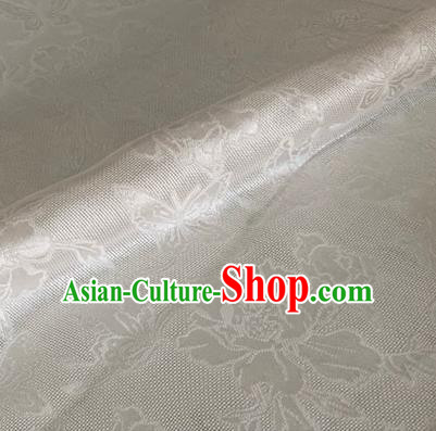 Asian Chinese Classical Peony Butterfly Pattern Design White Brocade Jacquard Fabric Traditional Cheongsam Silk Material