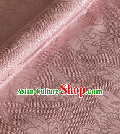 Asian Chinese Classical Peony Butterfly Pattern Design Pink Brocade Jacquard Fabric Traditional Cheongsam Silk Material