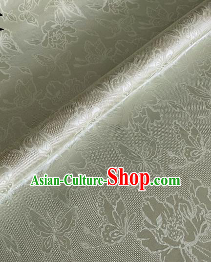 Asian Chinese Classical Peony Butterfly Pattern Design Light Green Brocade Jacquard Fabric Traditional Cheongsam Silk Material