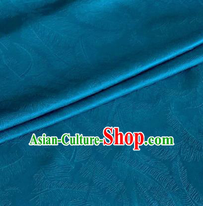 Asian Chinese Classical Feather Pattern Design Blue Brocade Jacquard Fabric Traditional Cheongsam Silk Material