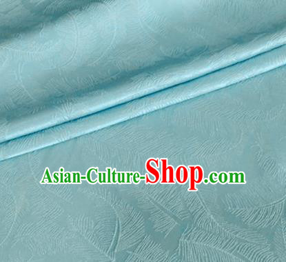 Asian Chinese Classical Feather Pattern Design Light Blue Brocade Jacquard Fabric Traditional Cheongsam Silk Material