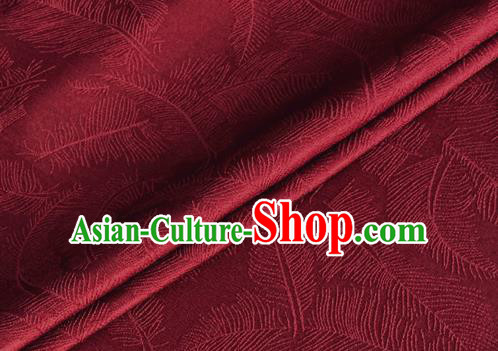 Asian Chinese Classical Feather Pattern Design Wine Red Brocade Jacquard Fabric Traditional Cheongsam Silk Material