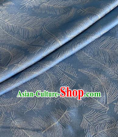 Asian Chinese Classical Feather Pattern Design Blue Brocade Jacquard Fabric Traditional Cheongsam Silk Material