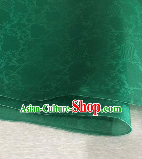 Asian Chinese Classical Phoenix Peony Pattern Design Deep Green Organza Jacquard Fabric Traditional Cheongsam Silk Material