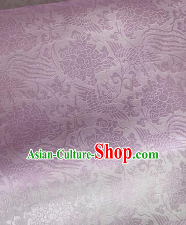 Asian Chinese Classical Phoenix Peony Pattern Design Lilac Organza Jacquard Fabric Traditional Cheongsam Silk Material