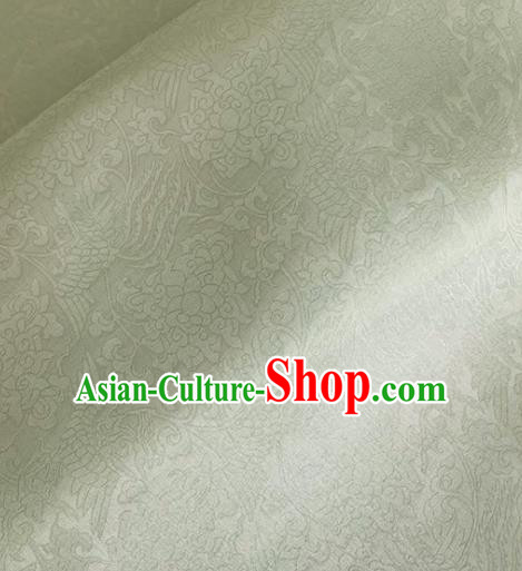 Asian Chinese Classical Phoenix Peony Pattern Design Light Green Organza Jacquard Fabric Traditional Cheongsam Silk Material