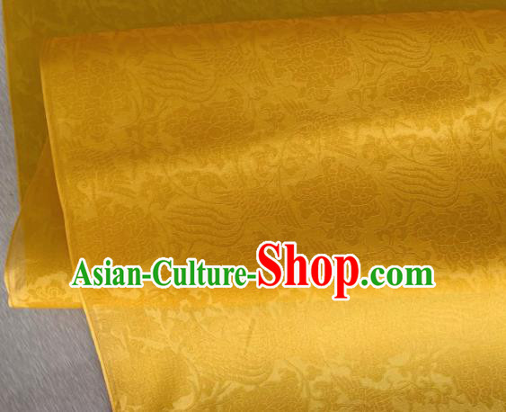 Asian Chinese Classical Phoenix Peony Pattern Design Golden Organza Jacquard Fabric Traditional Cheongsam Silk Material