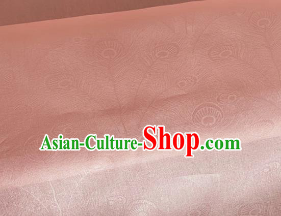 Asian Chinese Classical Peacock Feather Pattern Design Pink Organza Jacquard Fabric Traditional Cheongsam Silk Material