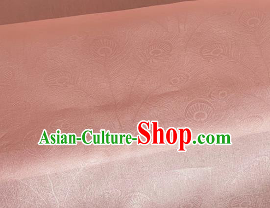 Asian Chinese Classical Peacock Feather Pattern Design Pink Organza Jacquard Fabric Traditional Cheongsam Silk Material