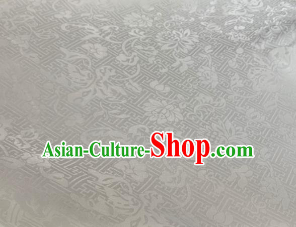 Asian Chinese Classical Lotus Pattern Design White Jacquard Fabric Traditional Silk Material