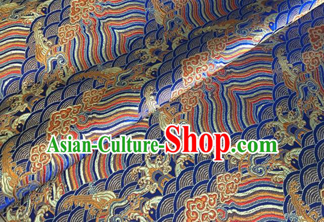 Asian Chinese Classical Wave Cliff Pattern Design Royalblue Brocade Jacquard Fabric Traditional Cheongsam Silk Material