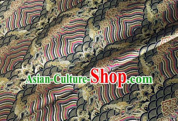 Asian Chinese Classical Wave Cliff Pattern Design Black Brocade Jacquard Fabric Traditional Cheongsam Silk Material