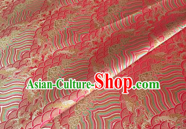 Asian Chinese Classical Wave Cliff Pattern Design Red Brocade Jacquard Fabric Traditional Cheongsam Silk Material