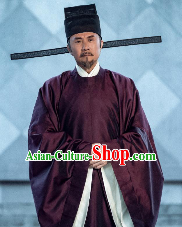 Traditional Chinese Ancient Song Dynasty Head of the Secretariat Drama Royal Nirvana Li Baizhou Costumes and Hat for Men