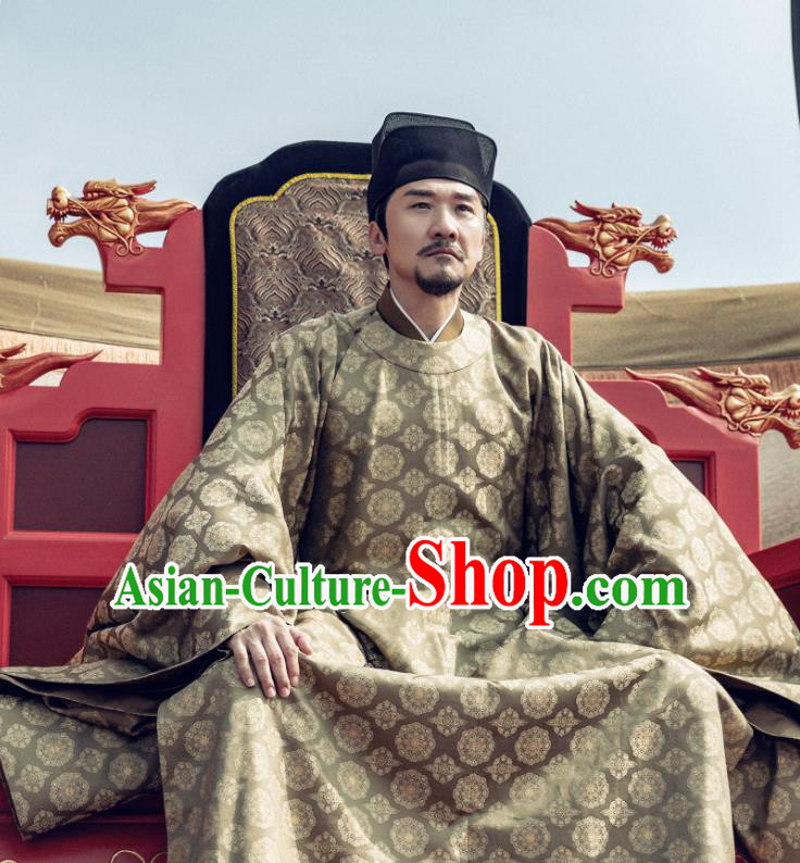 Traditional Chinese Ancient Song Dynasty Emperor Clothing Drama Royal Nirvana Xiao Jian Costumes and Hat for Men