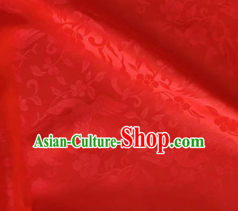 Asian Chinese Classical Birds Pattern Design Red Brocade Jacquard Fabric Traditional Cheongsam Silk Material