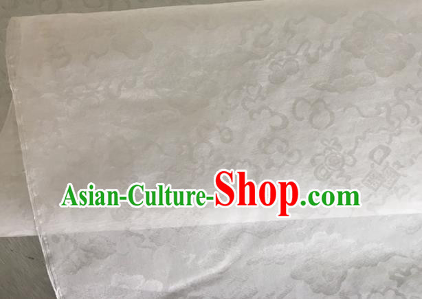 Asian Chinese Classical Auspicious Clouds Pattern Design White Brocade Jacquard Fabric Traditional Cheongsam Silk Material