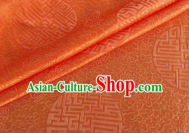 Asian Chinese Classical Longevity Pattern Design Orange Brocade Jacquard Fabric Traditional Cheongsam Silk Material