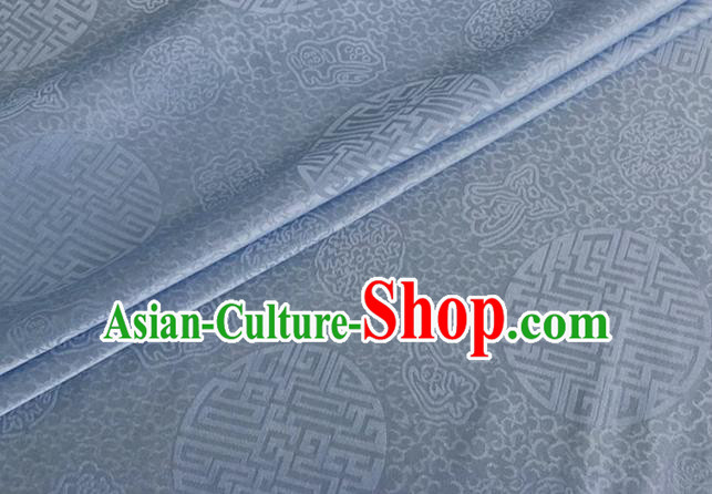 Asian Chinese Classical Longevity Pattern Design Light Blue Brocade Jacquard Fabric Traditional Cheongsam Silk Material