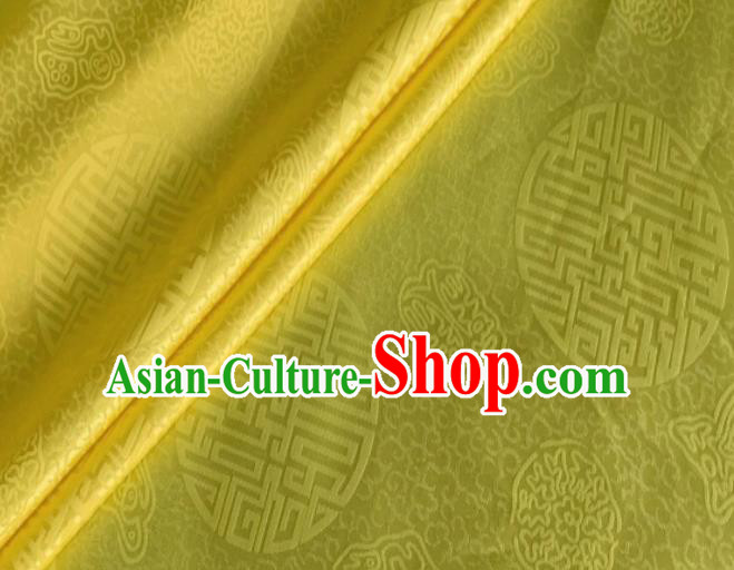 Asian Chinese Classical Longevity Pattern Design Golden Brocade Jacquard Fabric Traditional Cheongsam Silk Material