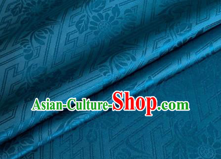 Asian Chinese Classical Daisy Pattern Design Peacock Blue Brocade Jacquard Fabric Traditional Cheongsam Silk Material