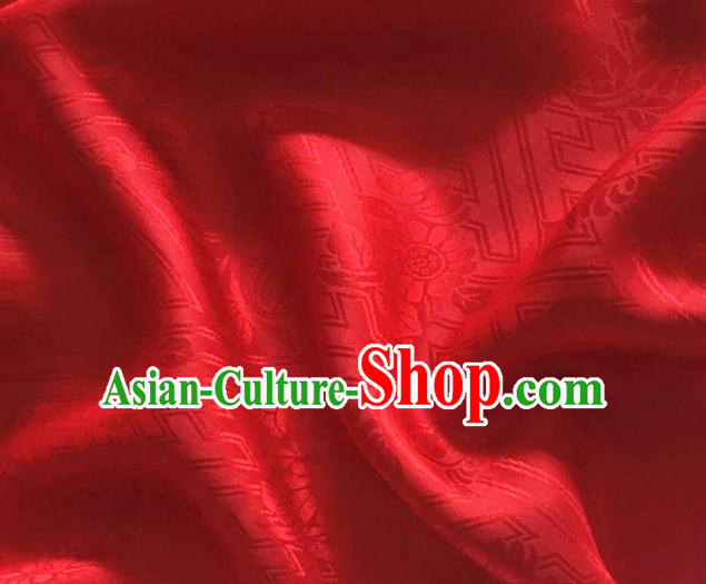 Asian Chinese Classical Daisy Pattern Design Red Brocade Jacquard Fabric Traditional Cheongsam Silk Material