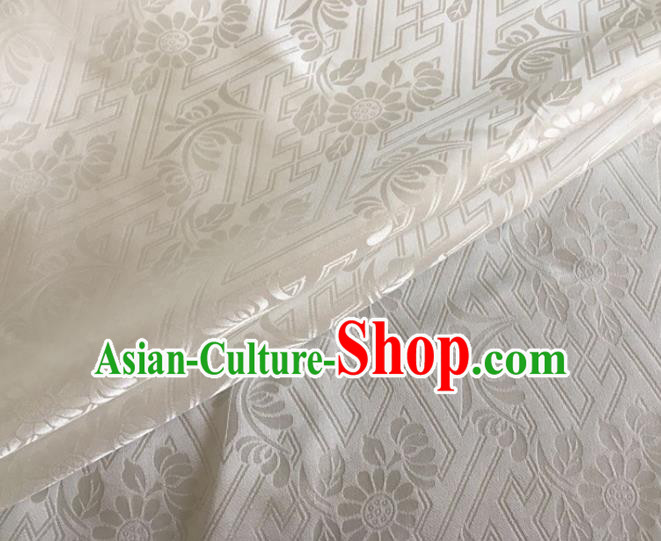 Asian Chinese Classical Daisy Pattern Design White Brocade Jacquard Fabric Traditional Cheongsam Silk Material