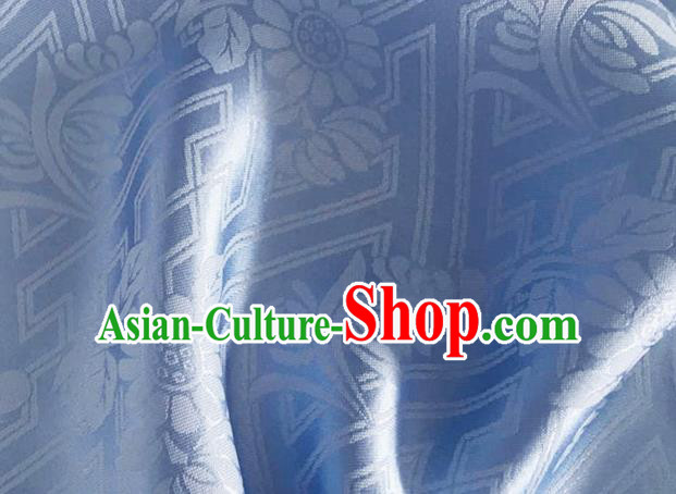 Asian Chinese Classical Daisy Pattern Design Light Blue Brocade Jacquard Fabric Traditional Cheongsam Silk Material