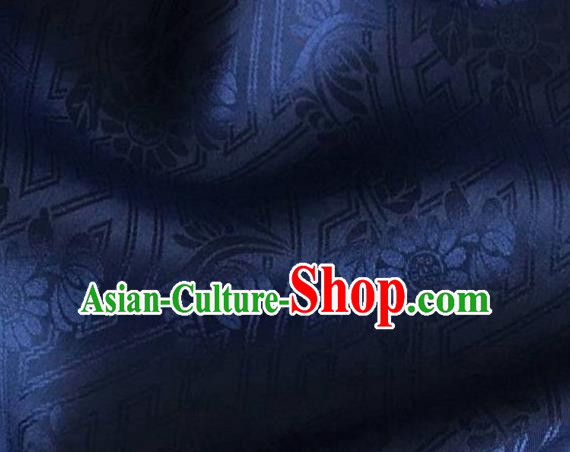 Asian Chinese Classical Daisy Pattern Design Navy Brocade Jacquard Fabric Traditional Cheongsam Silk Material