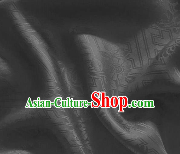 Asian Chinese Classical Daisy Pattern Design Deep Grey Brocade Jacquard Fabric Traditional Cheongsam Silk Material