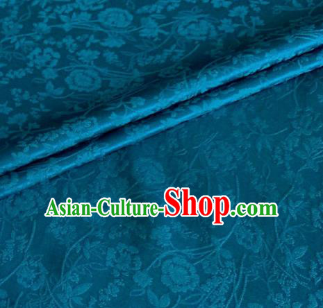 Asian Chinese Classical Jacquard Peony Pattern Design Peacock Blue Brocade Fabric Traditional Cheongsam Silk Material