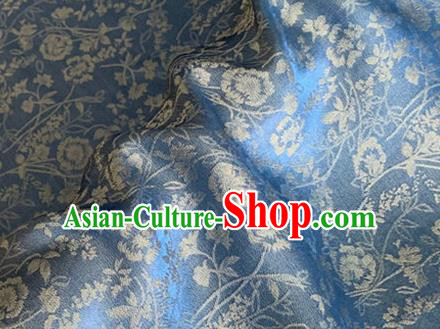 Asian Chinese Classical Jacquard Peony Pattern Design Blue Brocade Fabric Traditional Cheongsam Silk Material