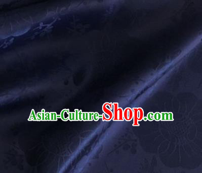 Asian Chinese Classical Plum Blossom Pattern Design Navy Silk Fabric Traditional Cheongsam Material