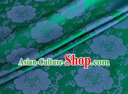 Asian Chinese Classical Plum Blossom Pattern Design Green Silk Fabric Traditional Cheongsam Material