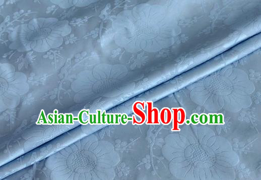 Asian Chinese Classical Plum Blossom Pattern Design Light Blue Silk Fabric Traditional Cheongsam Material