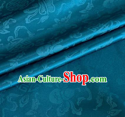 Asian Chinese Classical Ribbon Calabash Pattern Design Peacock Blue Silk Fabric Traditional Cheongsam Material