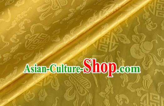 Asian Chinese Classical Ribbon Calabash Pattern Design Golden Silk Fabric Traditional Cheongsam Material