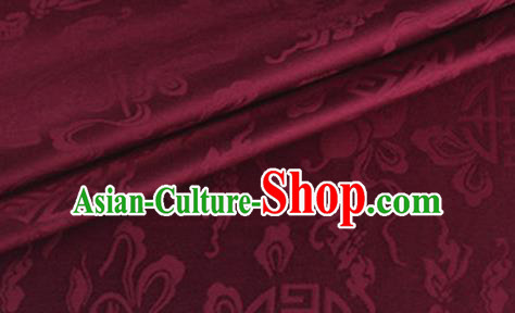 Asian Chinese Classical Ribbon Calabash Pattern Design Wine Red Silk Fabric Traditional Cheongsam Material
