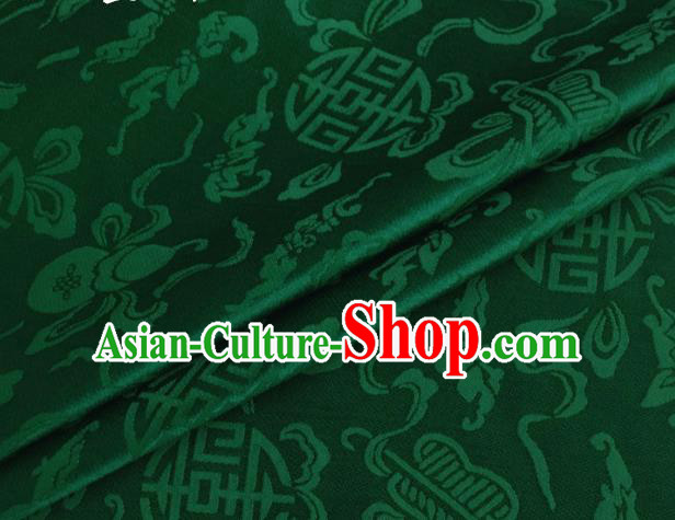 Asian Chinese Classical Ribbon Calabash Pattern Design Deep Green Silk Fabric Traditional Cheongsam Material