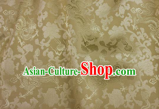 Asian Chinese Classical Peony Dragon Pattern Design Yellow Silk Fabric Traditional Cheongsam Brocade Material