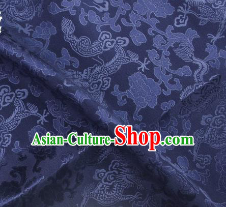 Asian Chinese Classical Peony Dragon Pattern Design Navy Silk Fabric Traditional Cheongsam Brocade Material