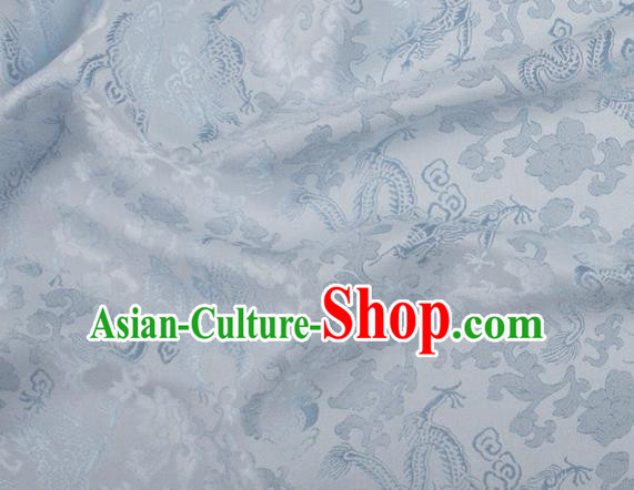 Asian Chinese Classical Peony Dragon Pattern Design Light Blue Silk Fabric Traditional Cheongsam Brocade Material