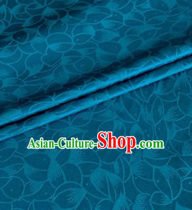 Asian Chinese Classical Lotus Petals Pattern Design Peacock Blue Silk Fabric Traditional Cheongsam Brocade Material